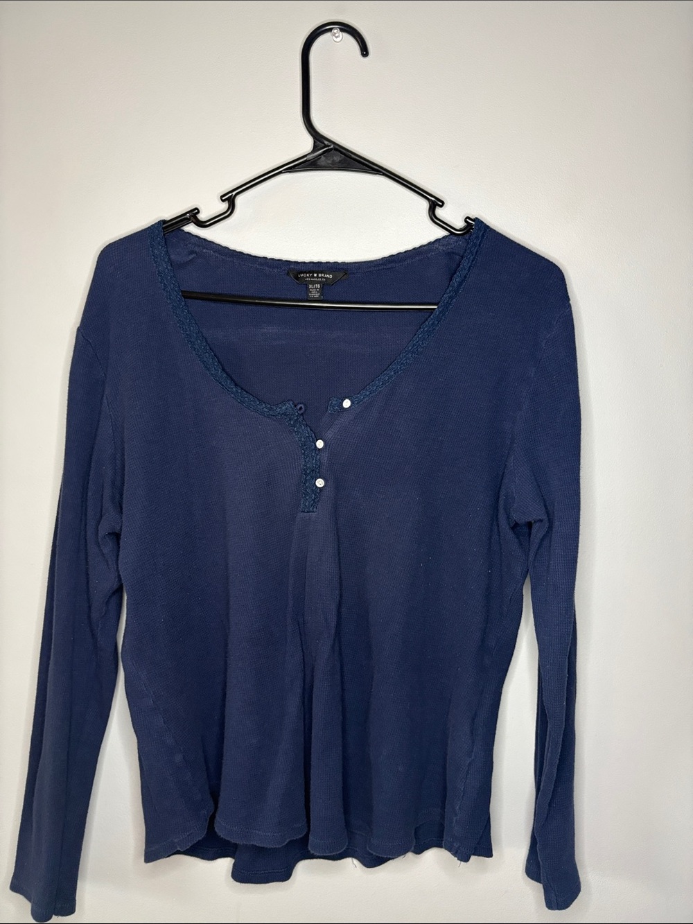 Lucky Brand Navy Long Sleeve Henley Top